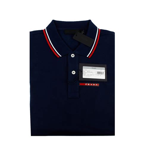 Prada Men's Cotton Piqué Short Sleeve Slim Fit Polo Shirt, Navy 